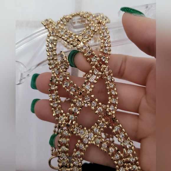 Navy Blue Formal Dress with Gold Chain Link Strap Fits Like Size 8 - Picture 9 of 13